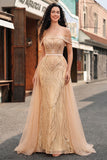 Vestido longo de baile de sereia com lantejoulas e champanhe