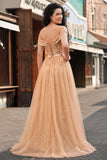 Vestido longo de baile de sereia com lantejoulas e champanhe
