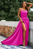 Vestido de baile lilás em cetim com alças finas