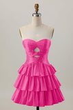 Laranja Strapless Tiered Uma linha cortada Homecoming Dress com frisos