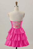 Laranja Strapless Tiered Uma linha cortada Homecoming Dress com frisos