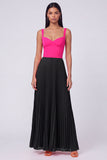 Vestido Maxi Plissado em Linha A Laranja e Fúcsia