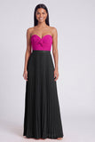 Vestido Maxi plissado cor-de-rosa e laranja A-Line com laço