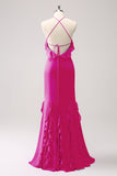 Halter Tahiti Sereia Chiffon Vestido Madrinha com Folhos
