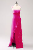Tahiti Esparguete Alças Chiffon Vestido Longo Madrinha com Folhos