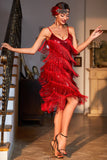Vermelho 1920s Vestido Franjas Cintas de Espaguete