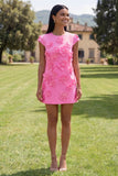 Vestido de Homecoming Bodycon Bodycon Amarelo de Decote Redondo com Flores 3D