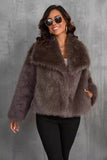 Fofo Preto Virar Lapela Faux Fur Casaco de inverno