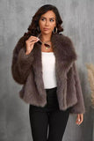 Fofo Preto Virar Lapela Faux Fur Casaco de inverno