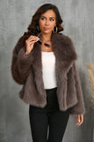 Fofo Preto Virar Lapela Faux Fur Casaco de inverno