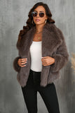 Fofo Preto Virar Lapela Faux Fur Casaco de inverno