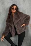 Fofo Preto Virar Lapela Faux Fur Casaco de inverno
