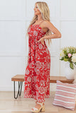 Vermelho Flores Linha-A Direto Midi Vestido de Verão