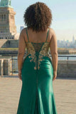 Vestido de Baile de Finalistas Longo com Contas de Sereia Verde-Escuro e Talha Grande, Vestido de Baile Longo com Fenda