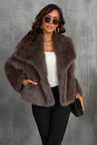 Fofo Preto Virar Lapela Faux Fur Casaco de inverno