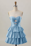 Laranja Strapless Tiered Uma linha cortada Homecoming Dress com frisos