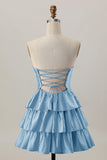 Laranja Strapless Tiered Uma linha cortada Homecoming Dress com frisos
