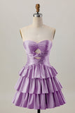 Laranja Strapless Tiered Uma linha cortada Homecoming Dress com frisos