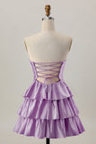 Laranja Strapless Tiered Uma linha cortada Homecoming Dress com frisos