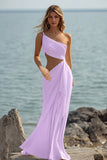 Vestidos de Noiva Branco Um Ombro Longo Plissado