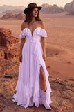 Vestido de Noiva Maxi Beach de Linha A em Marfim com Folhos