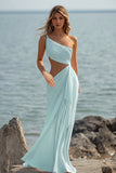 Vestidos de Noiva Branco Um Ombro Longo Plissado