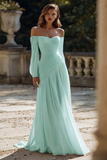 Vestido de Noiva Comprido em Chiffon Marfim com Ombros a Ombro e Linha-A