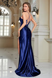 Royal Blue Sereia Espaghetti Correias Long Corset Prom Dress