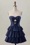 Laranja Strapless Tiered Uma linha cortada Homecoming Dress com frisos