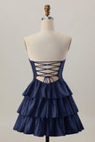 Laranja Strapless Tiered Uma linha cortada Homecoming Dress com frisos
