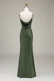 Oliva Espaghetti Correias Cetim Sheath Long Vestido Madrinha