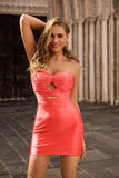 Strapless Cut out Fuchsia frisado vestido apertado Homecoming