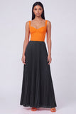 Vestido Maxi Plissado em Linha A Laranja e Fúcsia