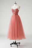 Blush A Line Spaghetti Straps Ruched Sequins Corset Vestido Formal