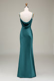 Oliva Espaghetti Correias Cetim Sheath Long Vestido Madrinha