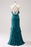 Halter Tahiti Sereia Chiffon Vestido Madrinha com Folhos