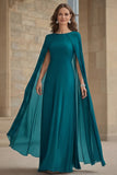 Vestido Comprido Marinha em Chiffon Tubinho para Mãe da Noiva com Capa