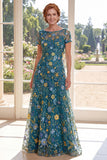 Vestido de Mãe da Noiva em Tulle Verde Verde Bordado Bateau