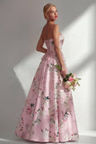 Vestido de dama de honor azul floral sem alças estampado