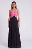 Vestido Maxi plissado cor-de-rosa e laranja A-Line com laço