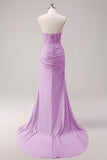 Corset Fuchsia Sereia Strapless Ruched Corset Long Prom Dress with Slit