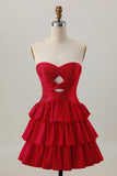 Laranja Strapless Tiered Uma linha cortada Homecoming Dress com frisos
