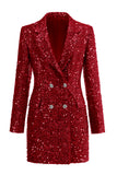 Sparkly Fuchsia Notched Blazer Feminino Longo