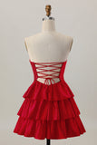 Laranja Strapless Tiered Uma linha cortada Homecoming Dress com frisos