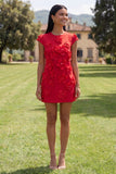 Vestido de Homecoming Bodycon Bodycon Amarelo de Decote Redondo com Flores 3D