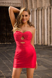 Strapless Cut out Fuchsia frisado vestido apertado Homecoming