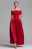 Vestido de Cerimónia Midi com Ombro a Ombro em fúcsia e Vermelho com Bolsos