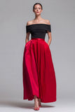Vestido de Cerimónia Midi com Ombro a Ombro em fúcsia e Vermelho com Bolsos