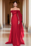 Vestido de Cerimónia Comprido com Ombro a Ombro em cor de Cabernet e Capa