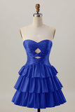 Laranja Strapless Tiered Uma linha cortada Homecoming Dress com frisos